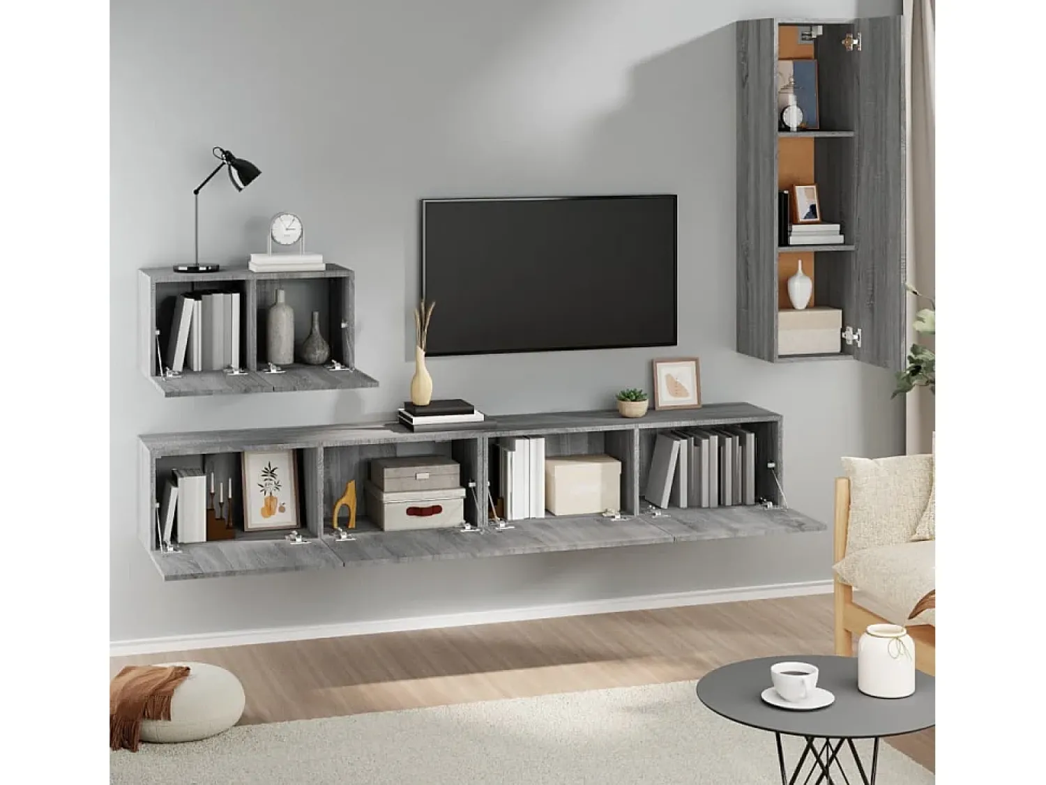 New Conjunto móveis de TV 4 pcs madeira processada sonoma cinza PT831800 Cinzento