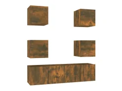 Conjunto móveis de TV 6 pcs madeira processada carvalho fumado PT212063^ Móvel De Tv