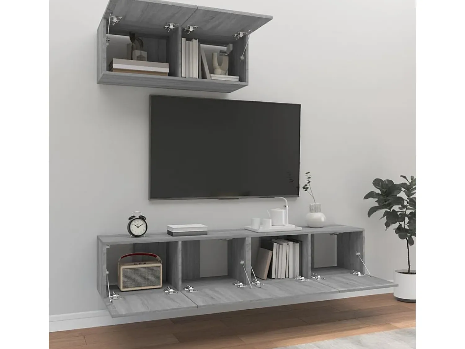 New Conjunto móveis de TV 3 pcs madeira processada sonoma cinza PT557473 Cinzento