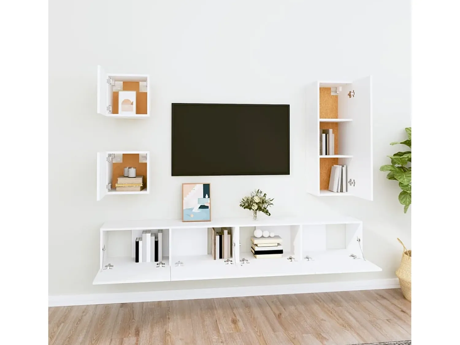 Móvel De Tv| Conjunto móveis de TV 5 pcs madeira processada PT320005 Branco
