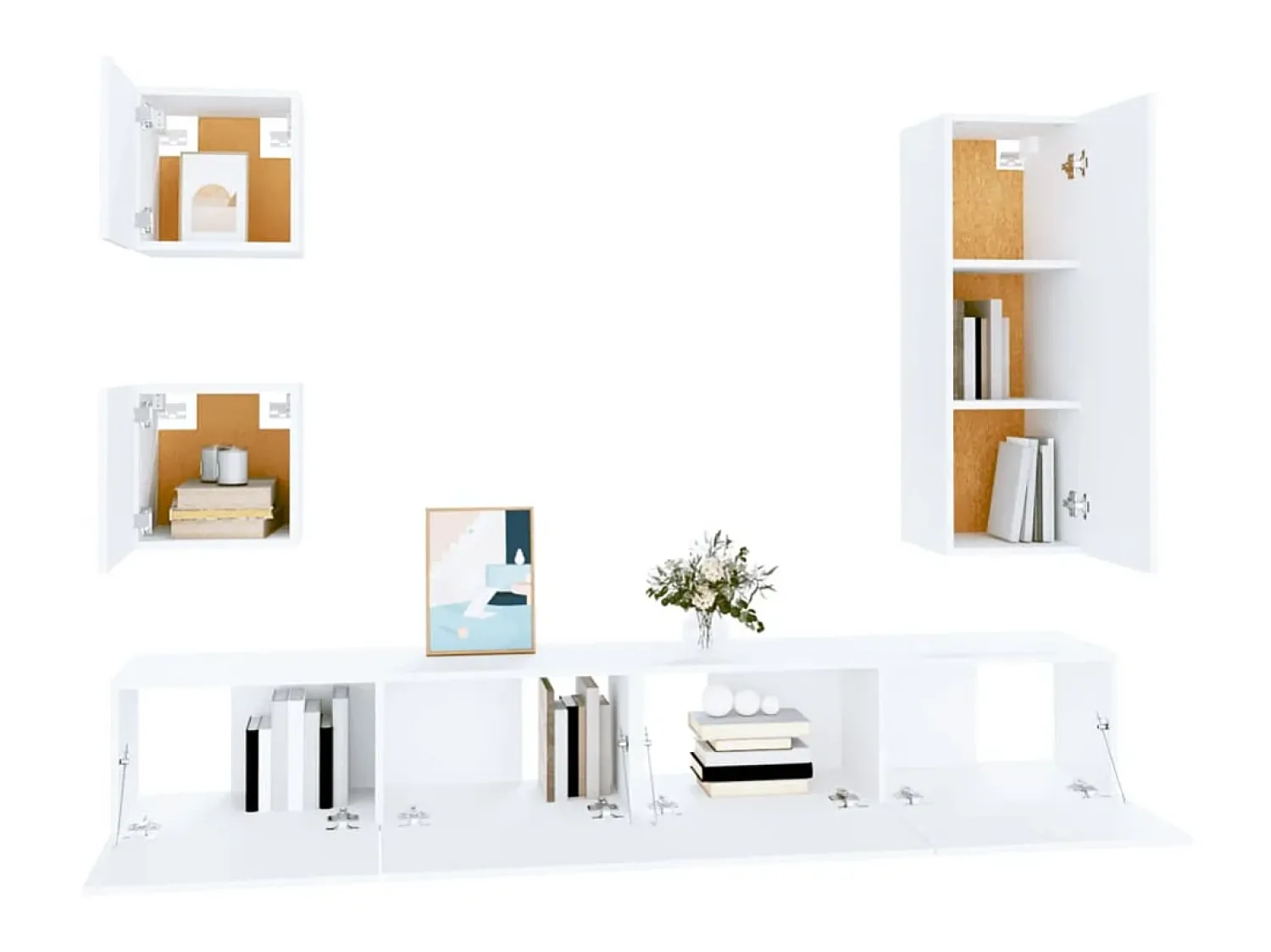 Móvel De Tv| Conjunto móveis de TV 5 pcs madeira processada PT320005 Branco