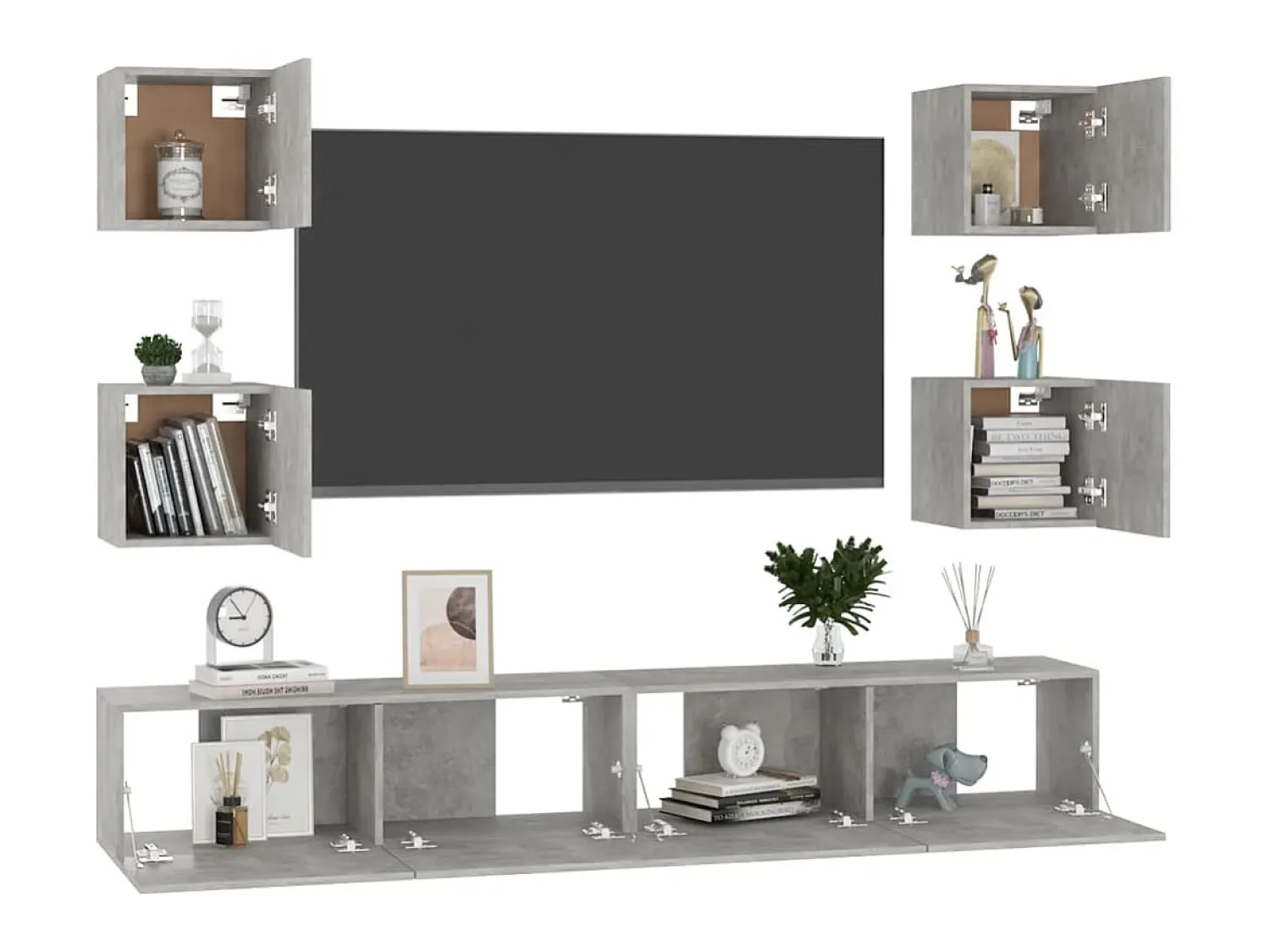 Móvel De Tv| Conjunto móveis de TV 6 pcs madeira processada cimento PT807666 Cinzento