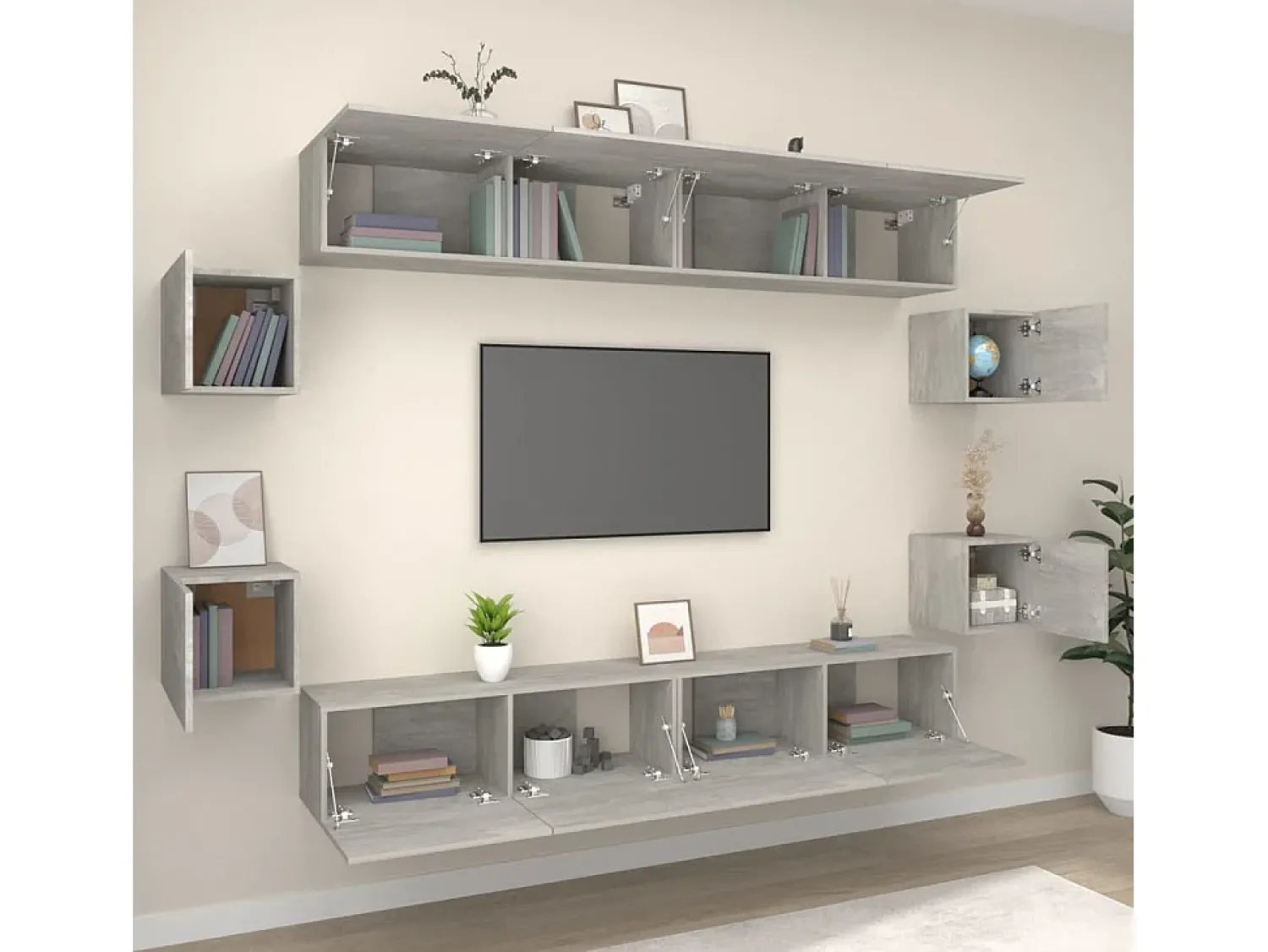 Conjunto móveis de TV 8 pcs madeira processada cimento PT189295^ Móvel De Tv