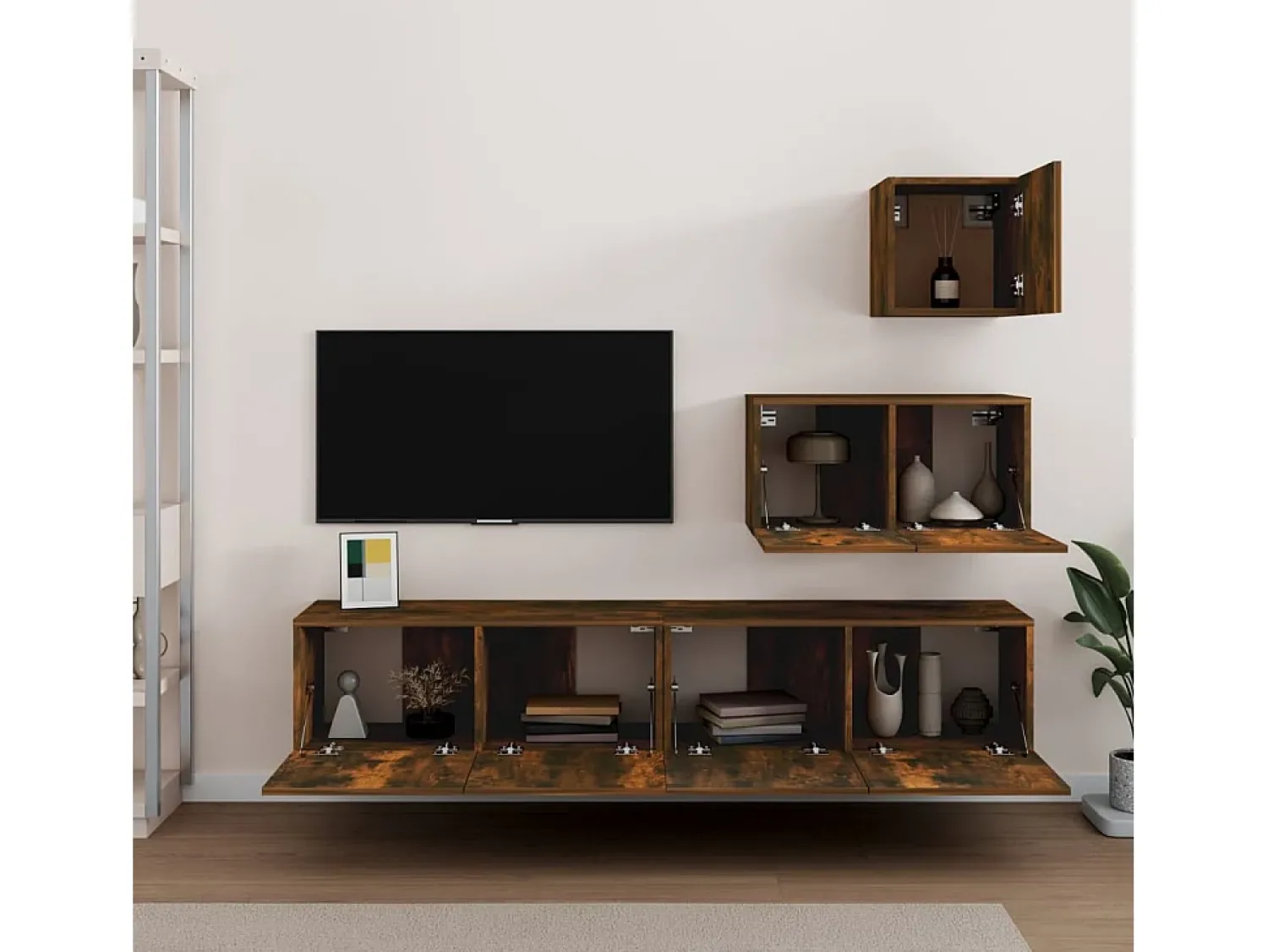 Móvel De Tv| Conjunto móveis de TV 4 pcs madeira processada carvalho fumado PT823662 Castanho