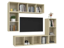 Móvel De Tv| Conjunto móveis de TV 4 pcs madeira processada carvalho sonoma PT615977 Castanho