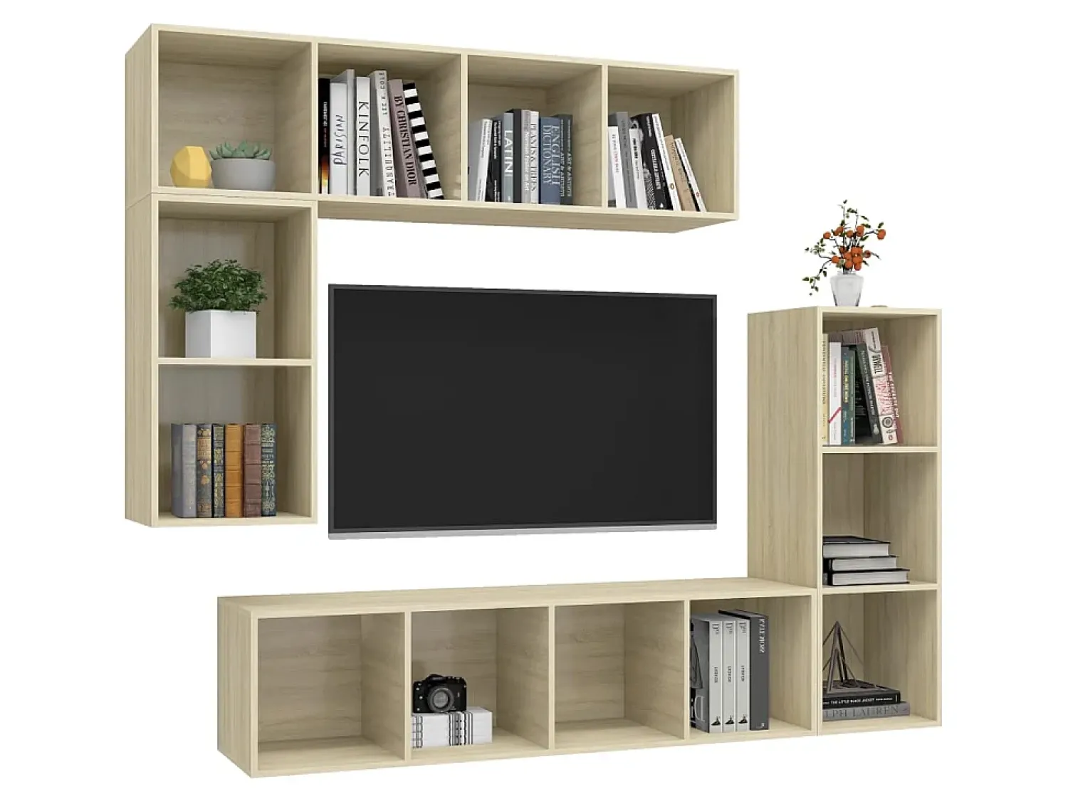 Móvel De Tv| Conjunto móveis de TV 4 pcs madeira processada carvalho sonoma PT615977 Castanho