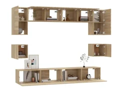 Móvel De Tv* Conjunto móveis de TV 8 pcs madeira processada carvalho sonoma PT691278 Castanho
