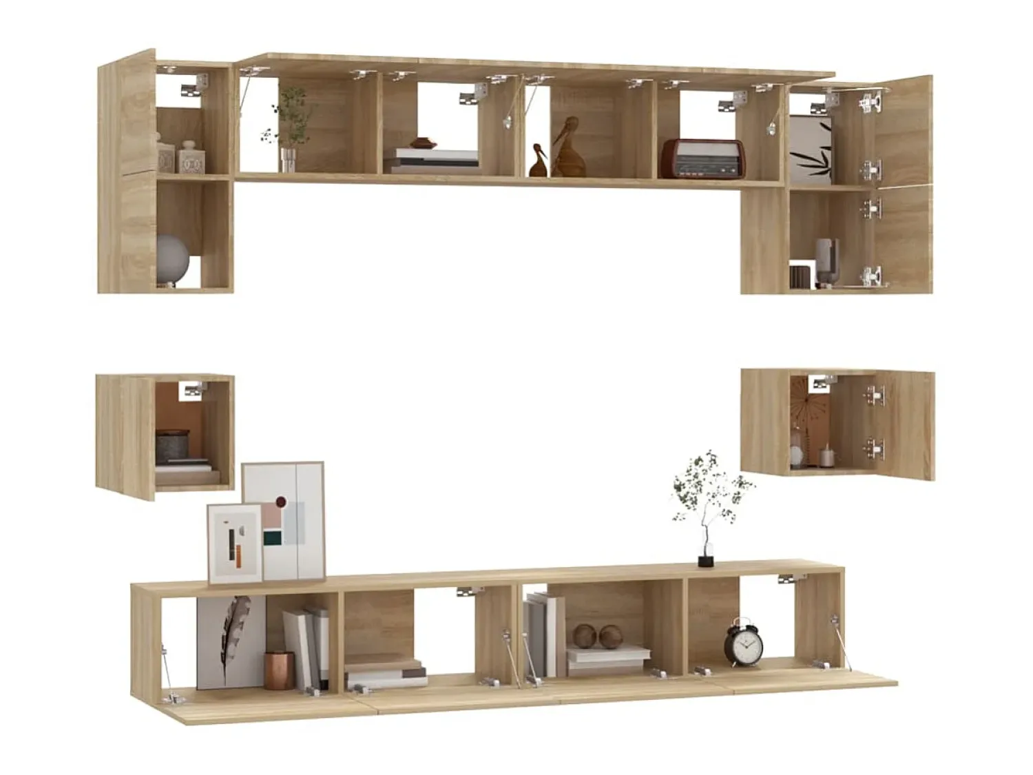 Móvel De Tv* Conjunto móveis de TV 8 pcs madeira processada carvalho sonoma PT691278 Castanho