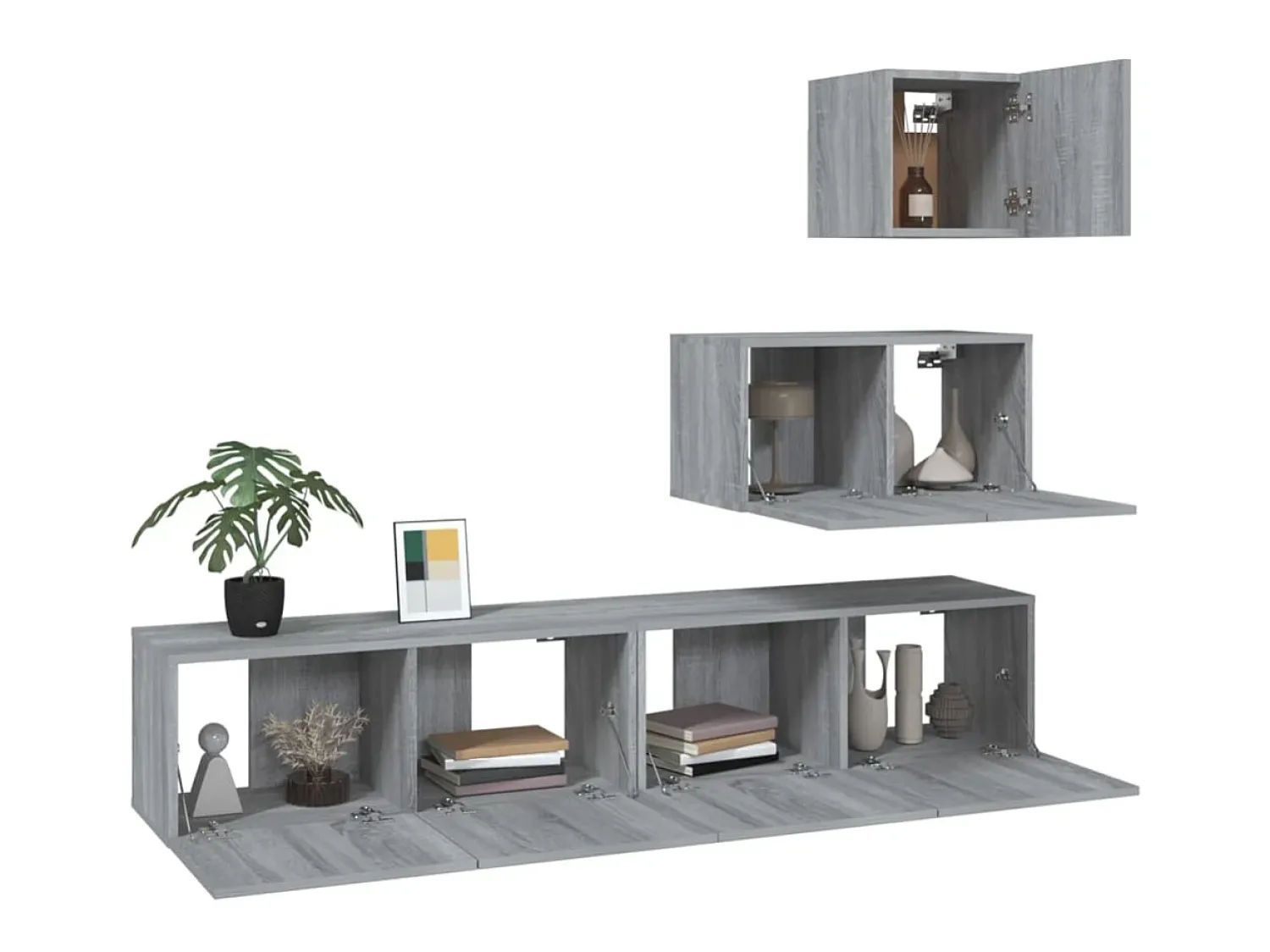 Móvel De Tv* Conjunto móveis de TV 4 pcs madeira processada sonoma cinza PT738625 Cinzento