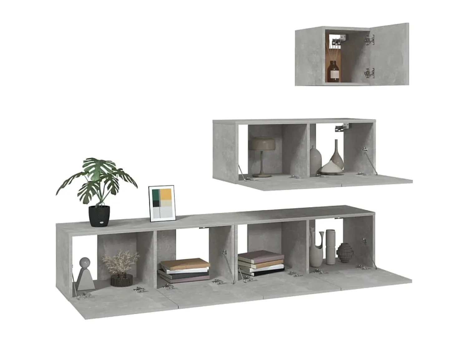 Conjunto móveis de TV 4 pcs madeira processada cimento PT127634^ Móvel De Tv