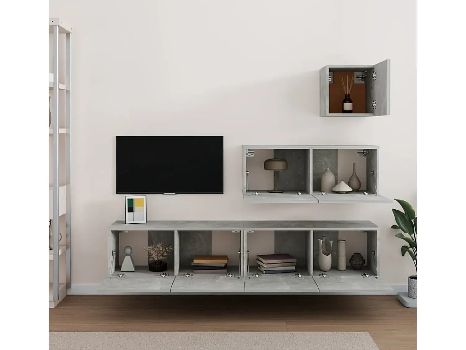 Conjunto móveis de TV 4 pcs madeira processada cimento PT127634^ Móvel De Tv