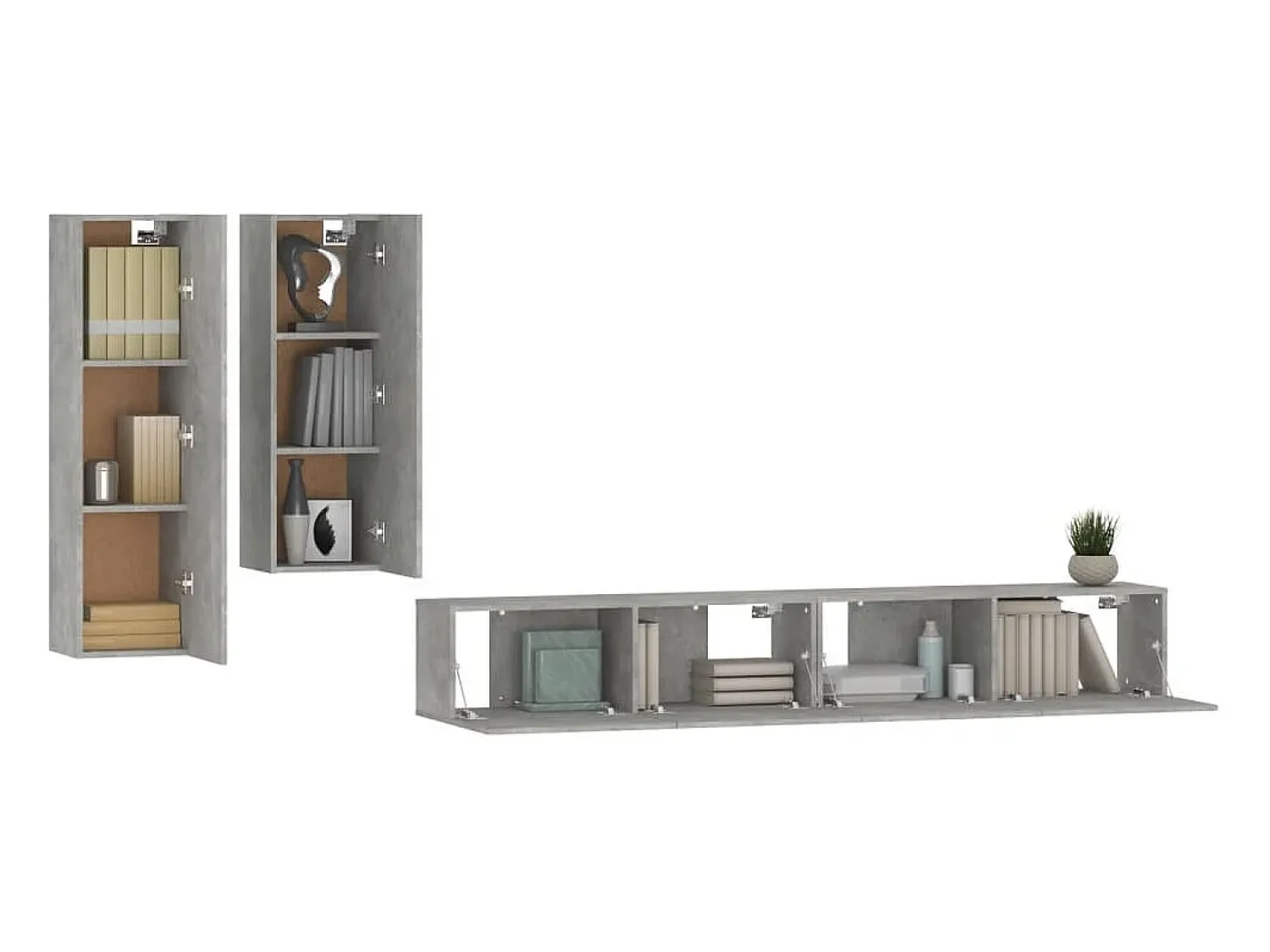 Best Conjunto móveis de TV 4 pcs madeira processada cimento PT843285 Cinzento
