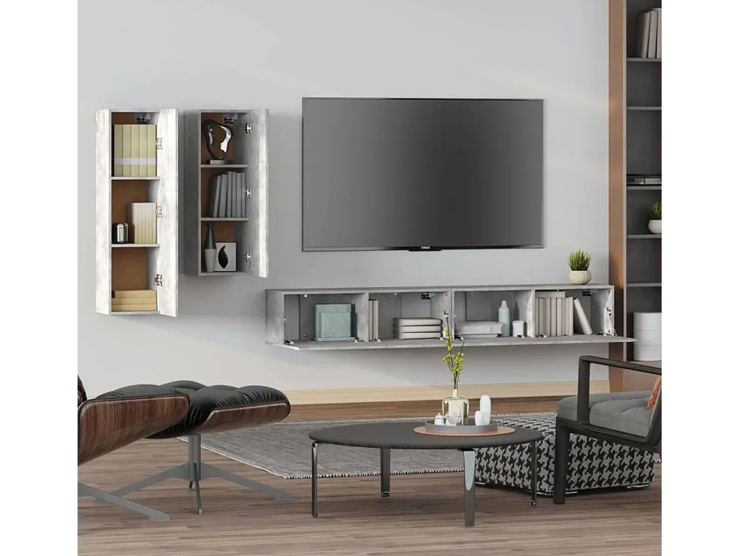 Best Conjunto móveis de TV 4 pcs madeira processada cimento PT843285 Cinzento