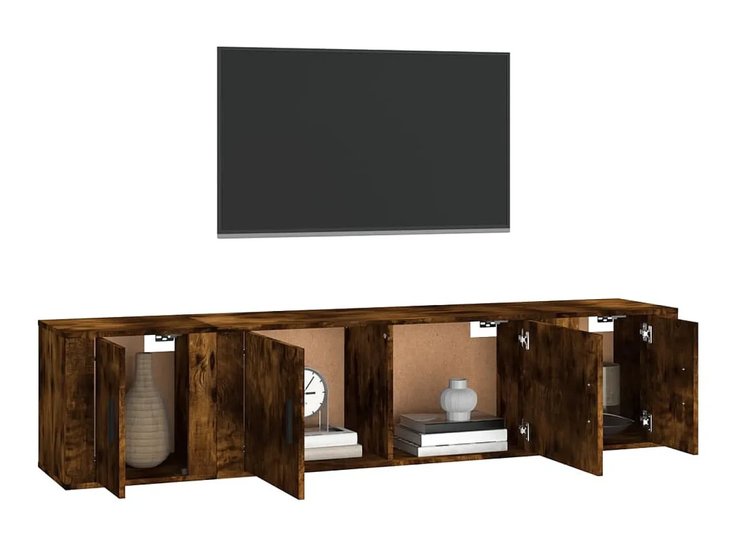 New Conjunto móveis de TV 3 pcs madeira processada carvalho fumado PT870535 Castanho