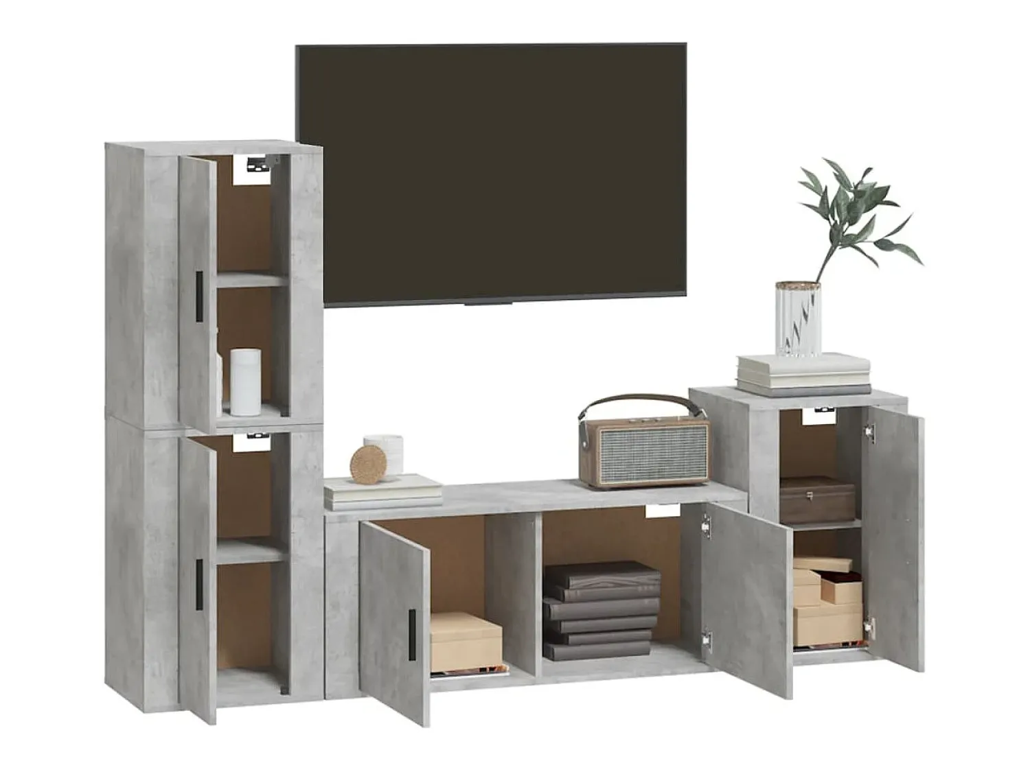 Conjunto móveis de TV 4 pcs madeira processada cimento PT644955^ Móvel De Tv