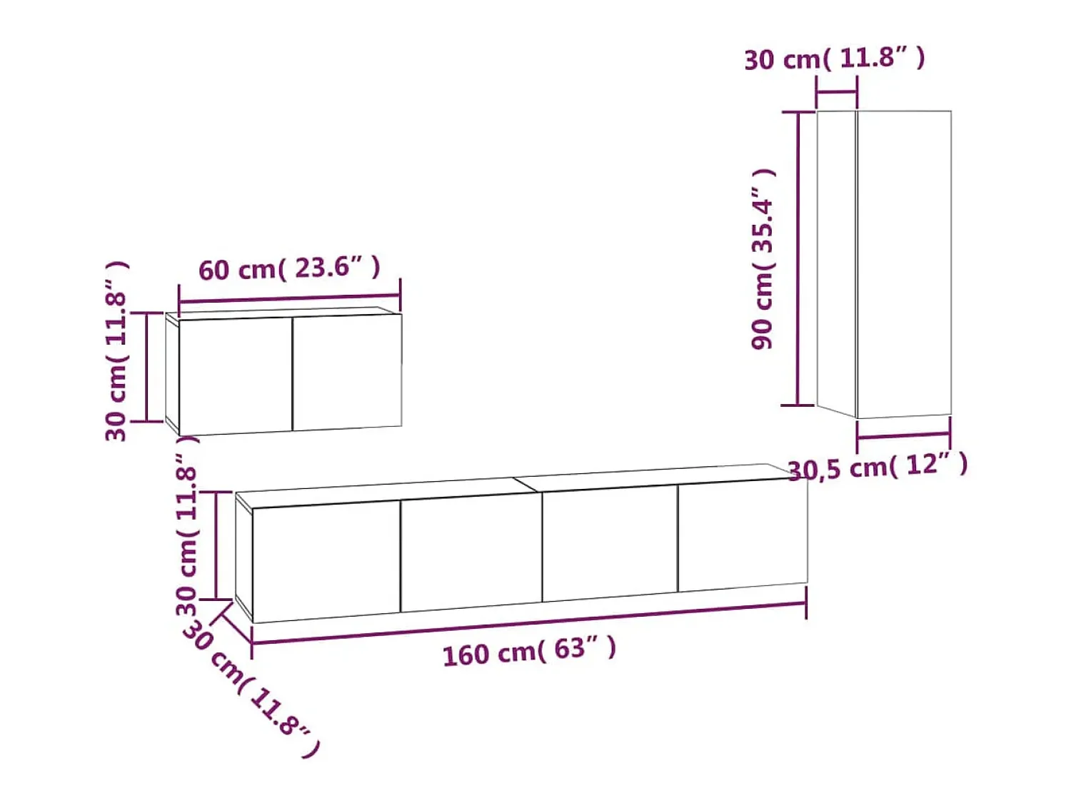 vidaxl Conjunto móveis de TV 4 pcs madeira processada^ Móvel De Tv