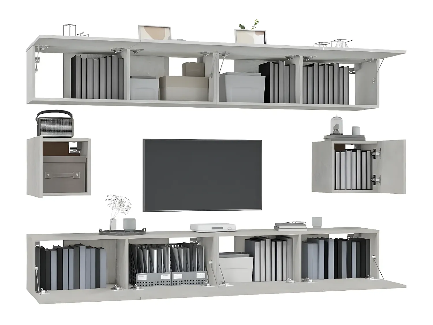 Discount Conjunto móveis de TV 6 pcs madeira processada cimento PT428894 Cinzento