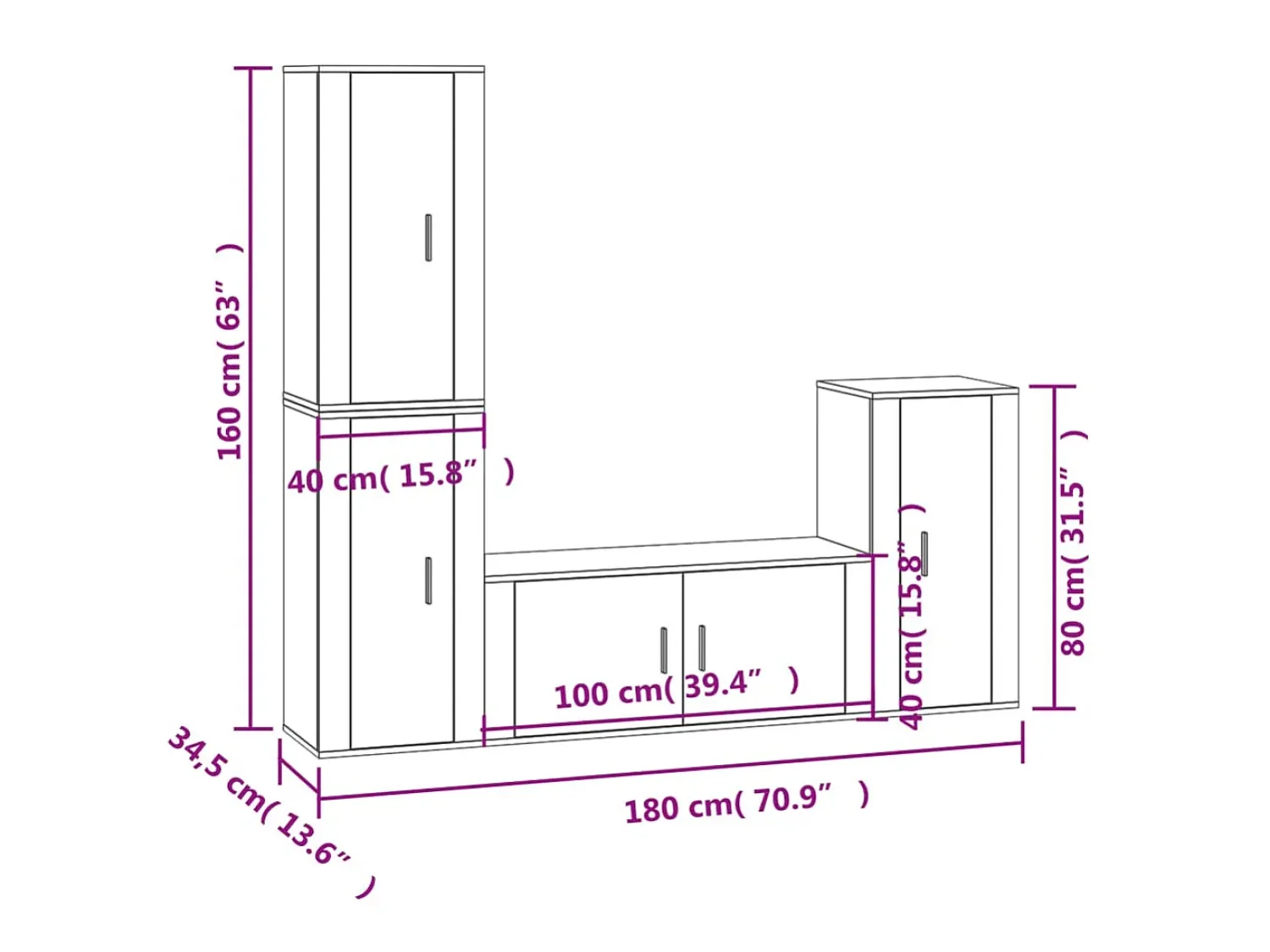 Móvel De Tv| Conjunto móveis de TV 4 pcs madeira processada PT936878 Branco