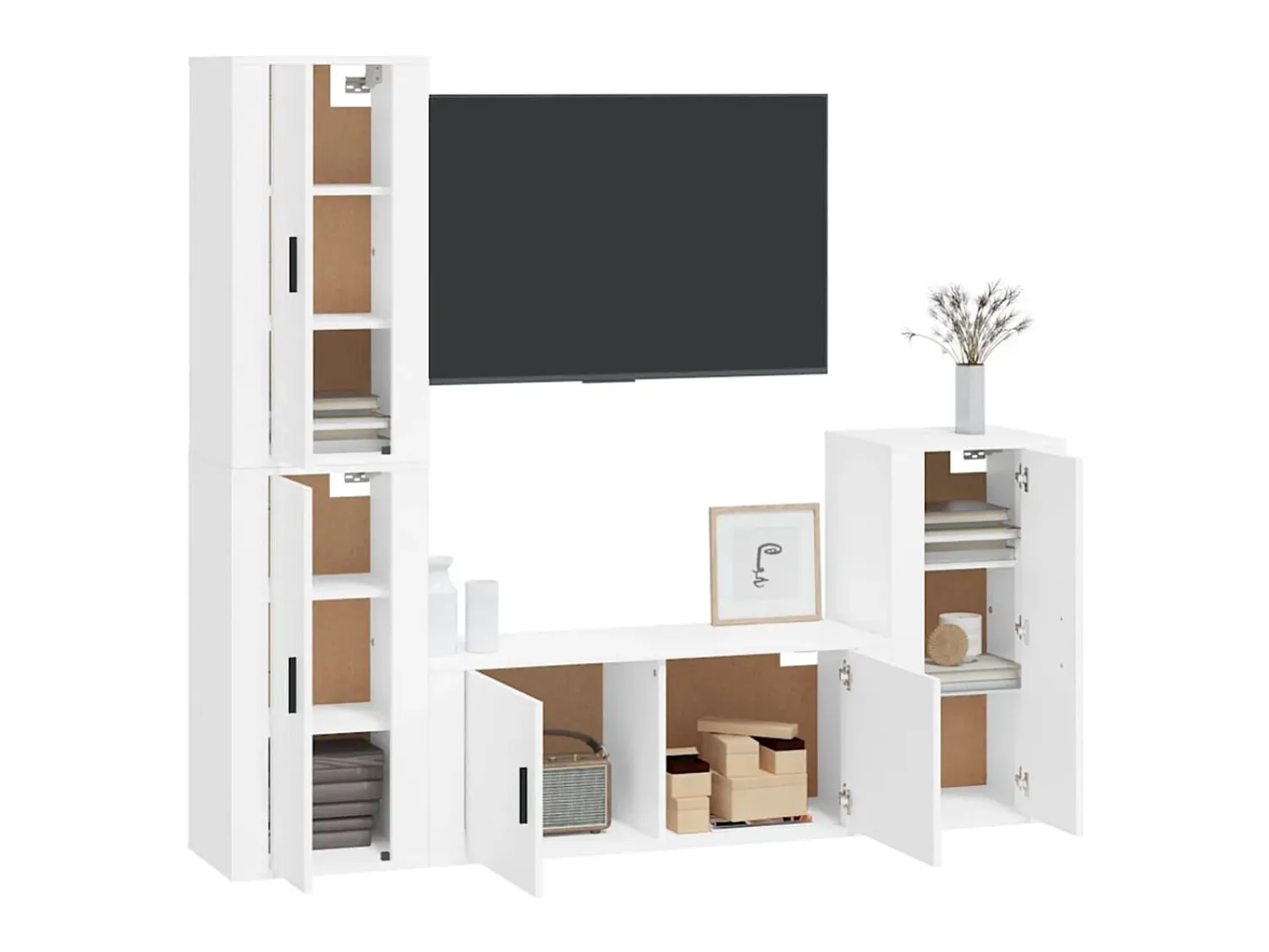 Móvel De Tv| Conjunto móveis de TV 4 pcs madeira processada PT936878 Branco