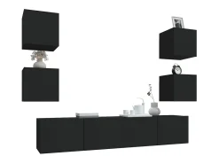 Móvel De Tv* Conjunto móveis de TV 6 pcs madeira processada PT860202 Preto