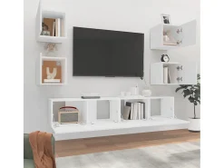 Móvel De Tv* Conjunto móveis de TV 6 pcs madeira processada PT230711 Branco