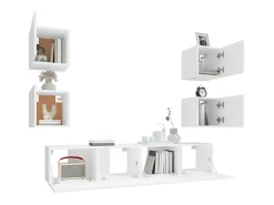 Móvel De Tv* Conjunto móveis de TV 6 pcs madeira processada PT230711 Branco