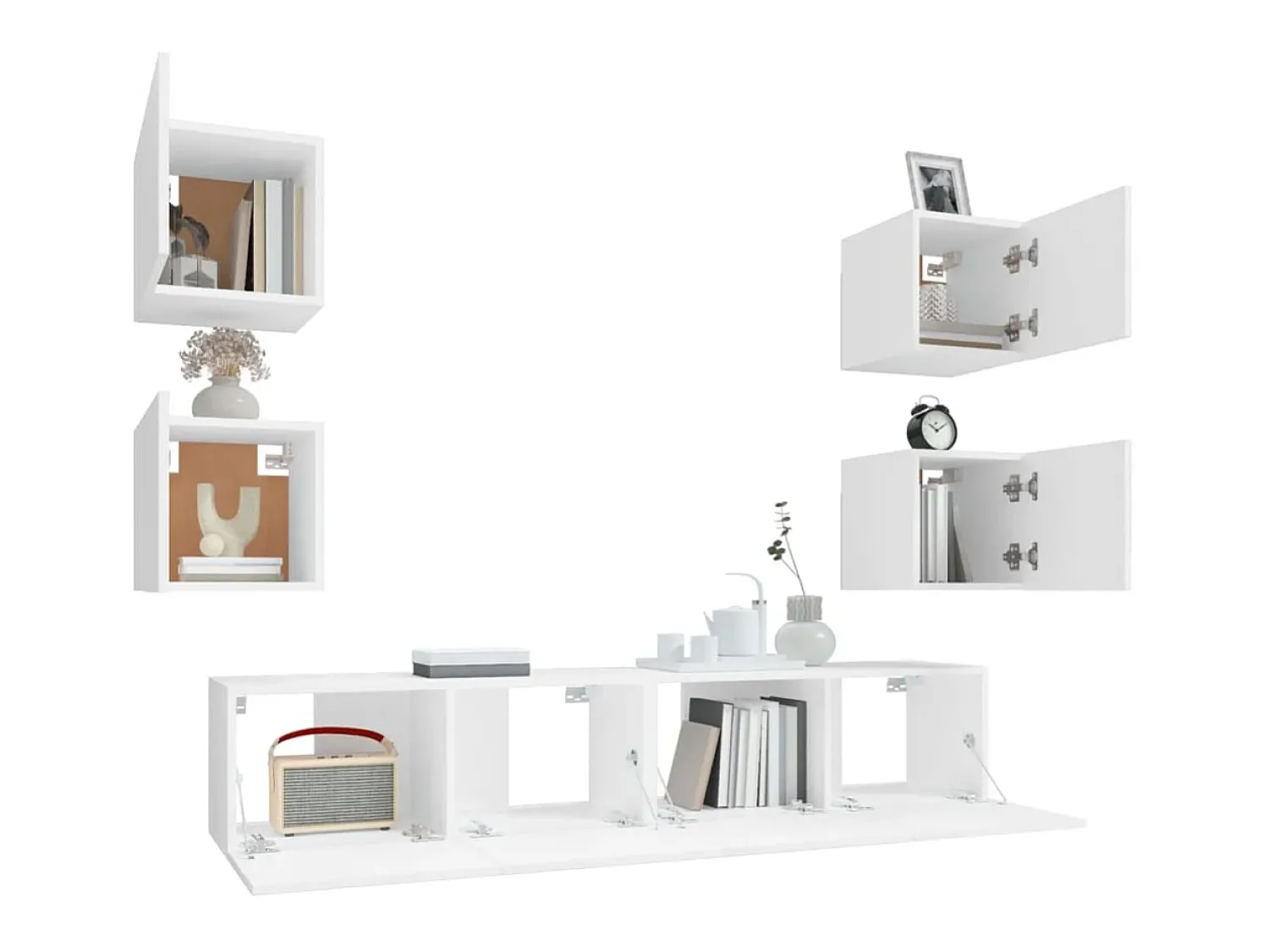 Móvel De Tv* Conjunto móveis de TV 6 pcs madeira processada PT230711 Branco