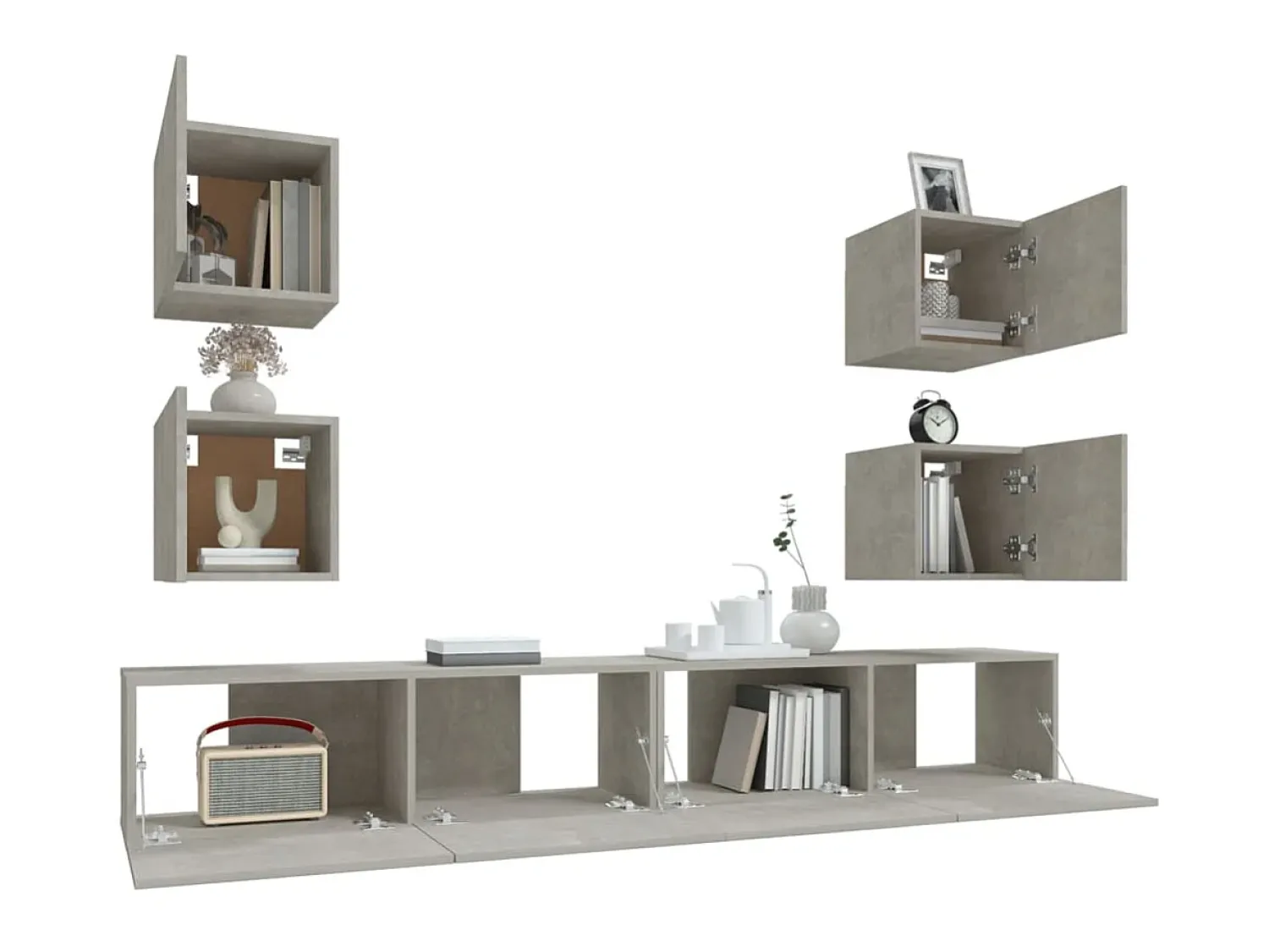 Móvel De Tv* Conjunto móveis de TV 6 pcs madeira processada cimento PT827575 Cinzento