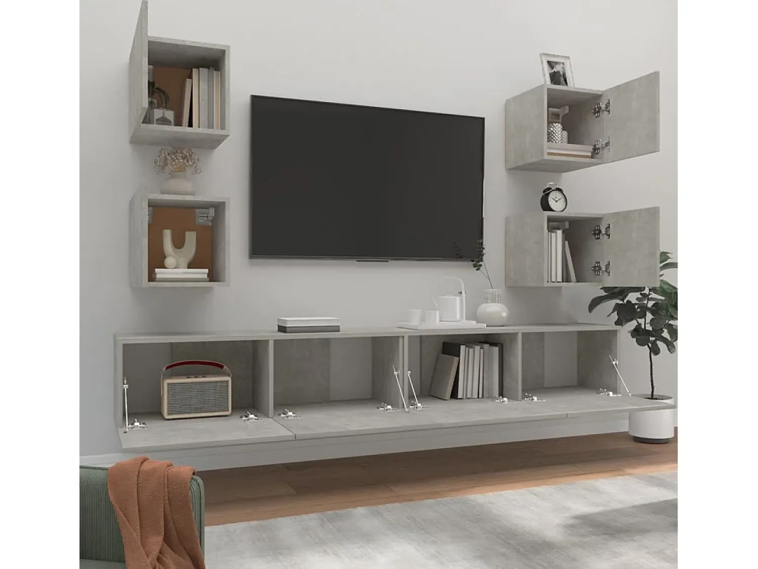 Móvel De Tv* Conjunto móveis de TV 6 pcs madeira processada cimento PT827575 Cinzento