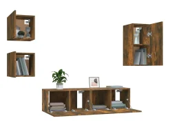 Móvel De Tv* Conjunto móveis de TV 5 pcs madeira processada carvalho fumado PT329510 Castanho