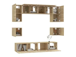 Móvel De Tv* Conjunto móveis de TV 8 pcs madeira processada carvalho sonoma PT784326 Castanho
