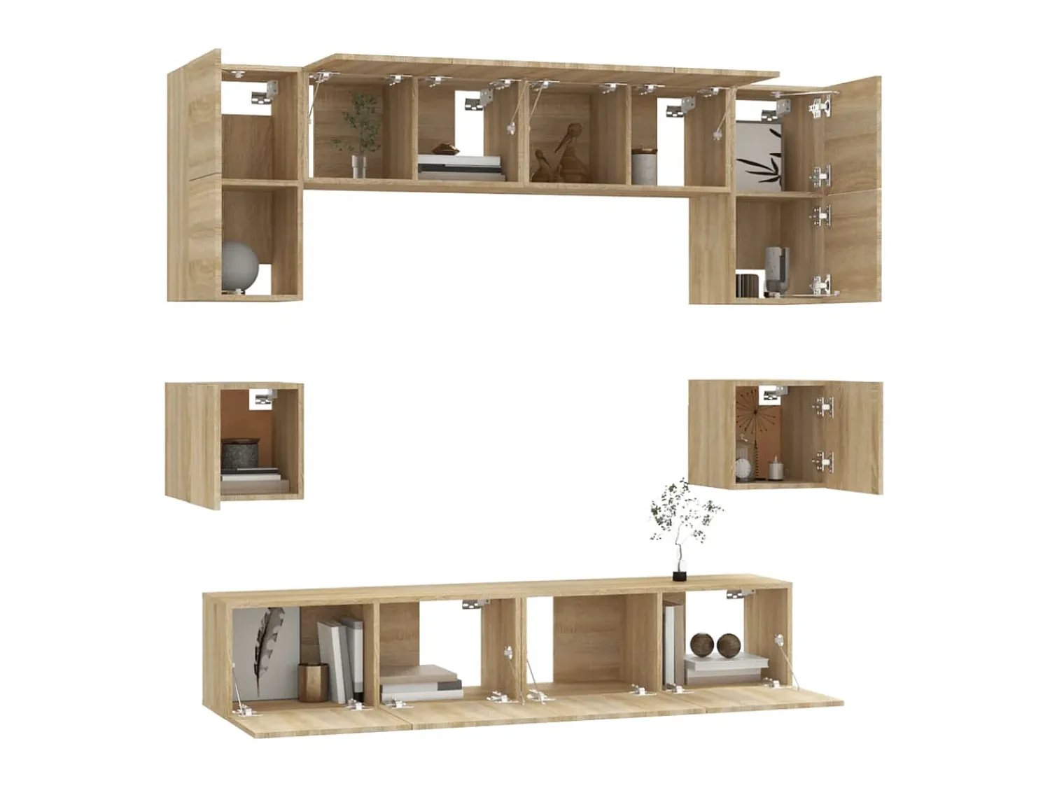 Móvel De Tv* Conjunto móveis de TV 8 pcs madeira processada carvalho sonoma PT784326 Castanho