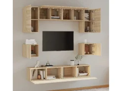 Móvel De Tv* Conjunto móveis de TV 8 pcs madeira processada carvalho sonoma PT784326 Castanho