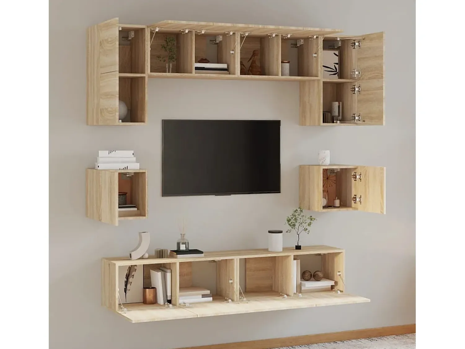 Móvel De Tv* Conjunto móveis de TV 8 pcs madeira processada carvalho sonoma PT784326 Castanho
