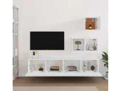 Conjunto móveis de TV 4 pcs madeira processada PT797132 Branco