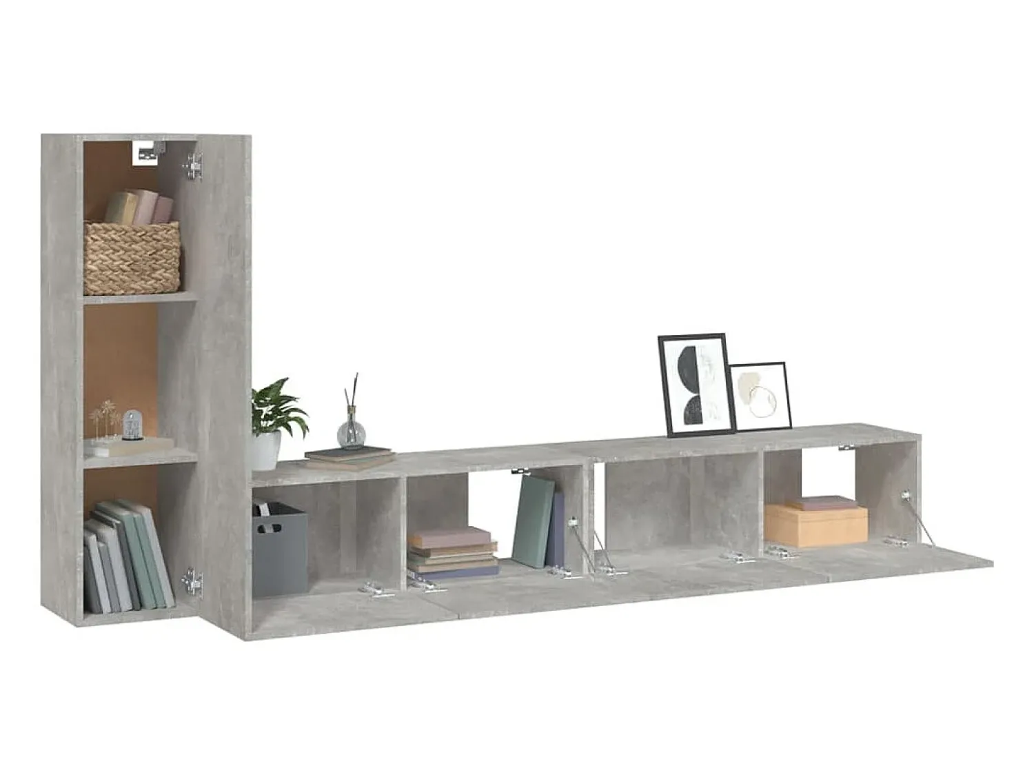 Móvel De Tv* Conjunto móveis de TV 3 pcs madeira processada cimento PT831234 Cinzento