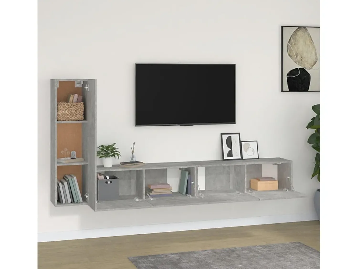 Móvel De Tv* Conjunto móveis de TV 3 pcs madeira processada cimento PT831234 Cinzento