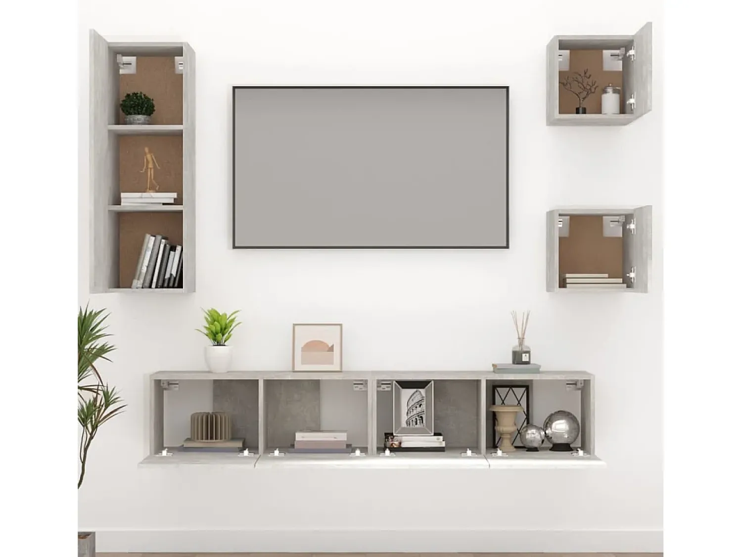 Móvel De Tv| Conjunto móveis de TV 5 pcs madeira processada cimento PT489202 Cinzento