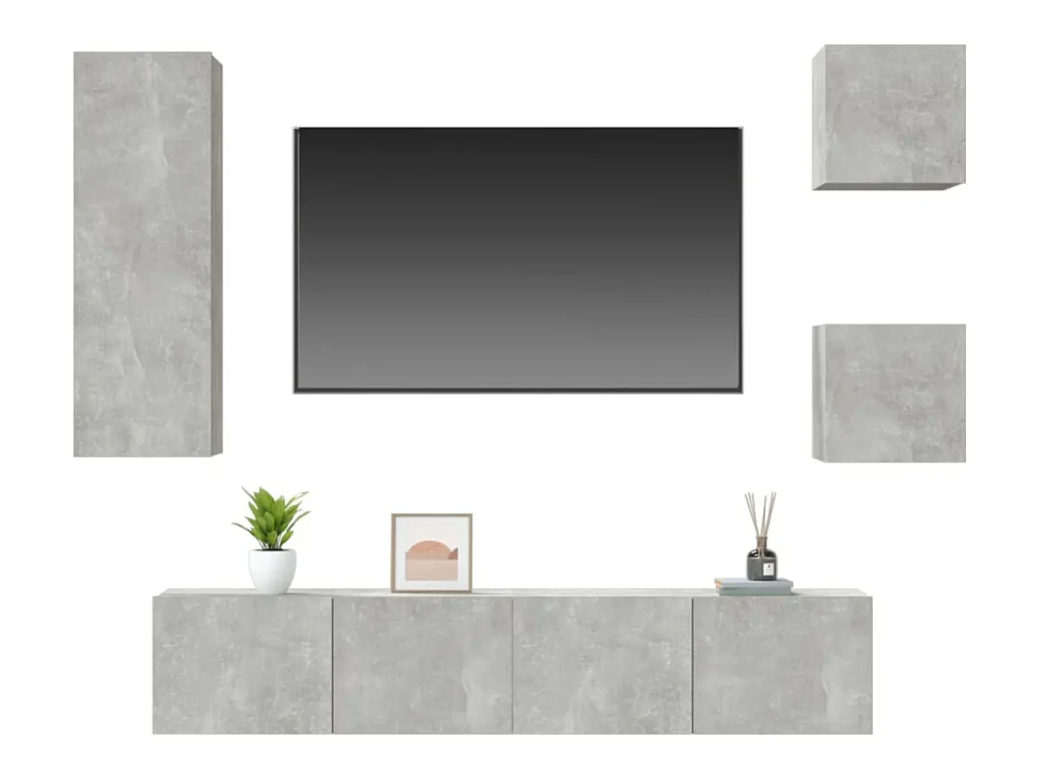 Móvel De Tv| Conjunto móveis de TV 5 pcs madeira processada cimento PT489202 Cinzento