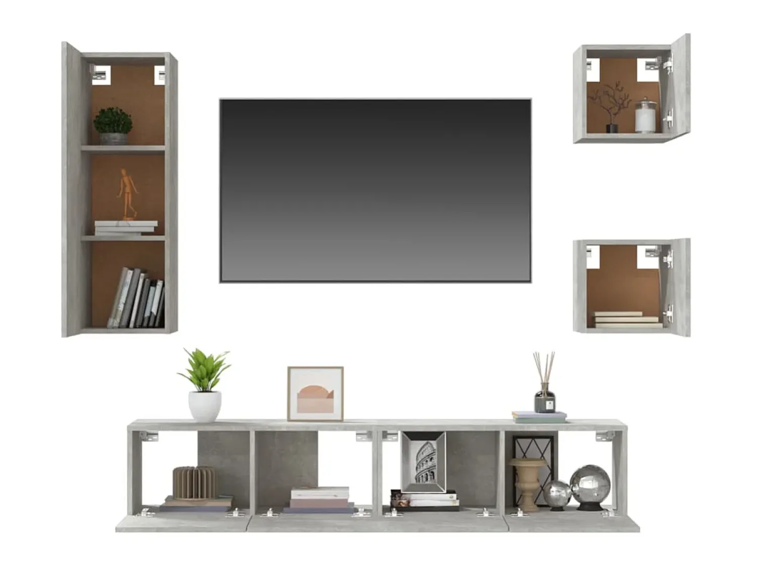 Móvel De Tv| Conjunto móveis de TV 5 pcs madeira processada cimento PT489202 Cinzento
