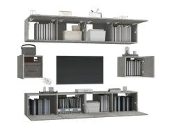 Móvel De Tv* Conjunto móveis de TV 6 pcs madeira processada cimento PT615861 Cinzento