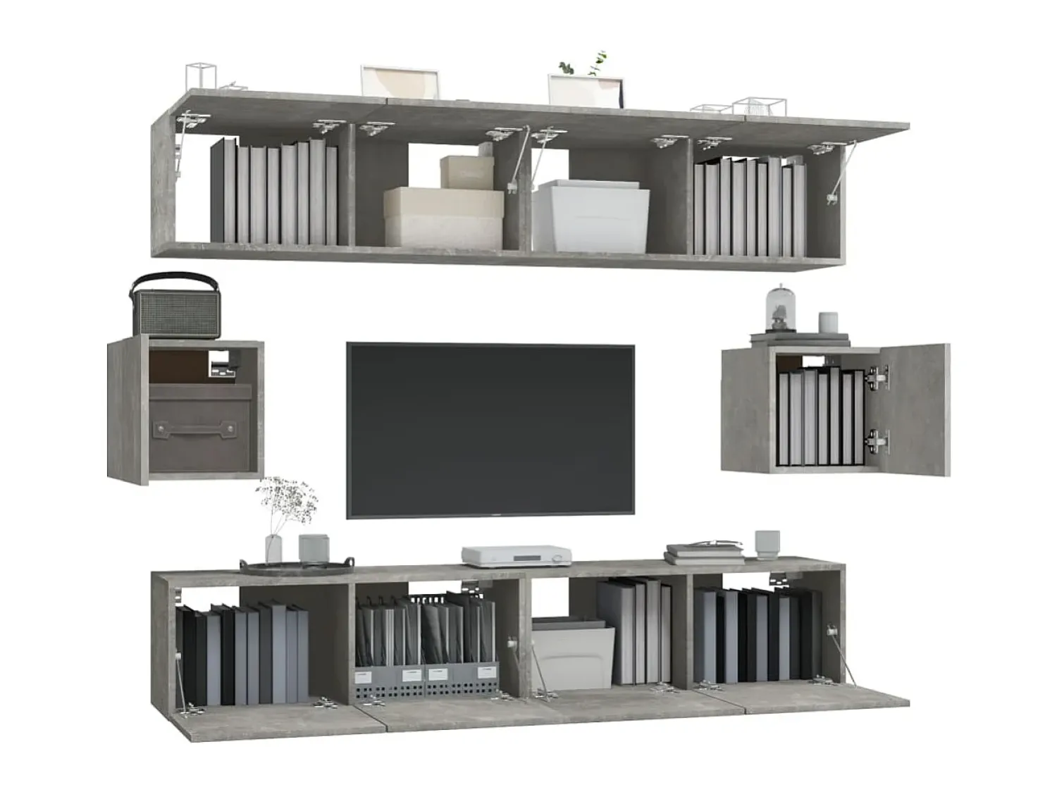 Móvel De Tv* Conjunto móveis de TV 6 pcs madeira processada cimento PT615861 Cinzento