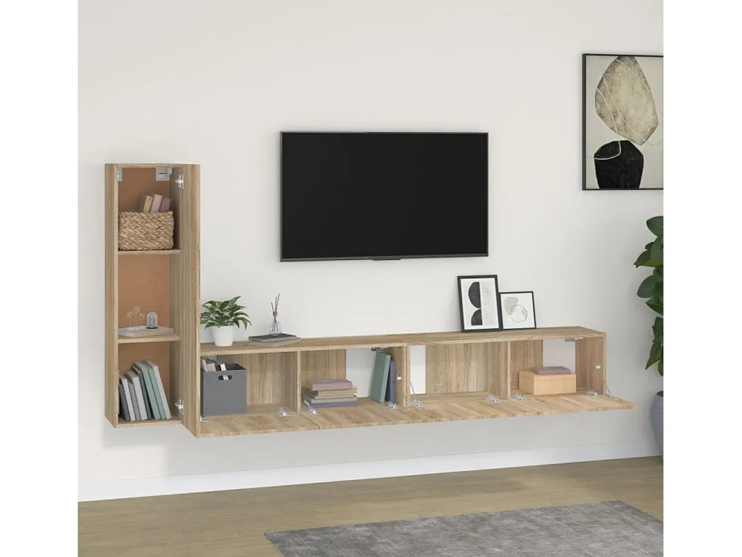 Móvel De Tv| Conjunto móveis de TV 3 pcs madeira processada carvalho sonoma PT590363 Castanho