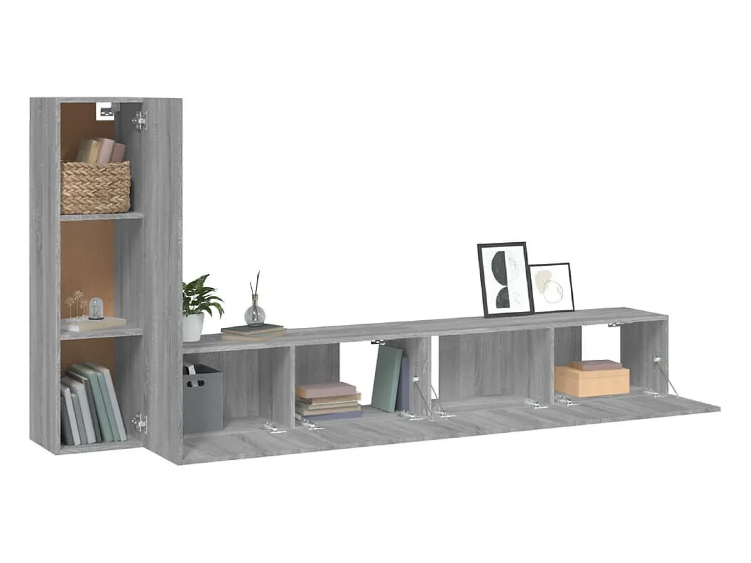 Móvel De Tv* Conjunto móveis de TV 3 pcs madeira processada sonoma cinza PT527083 Cinzento