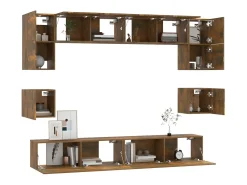 Móvel De Tv| Conjunto móveis de TV 8 pcs madeira processada carvalho fumado PT823482 Castanho