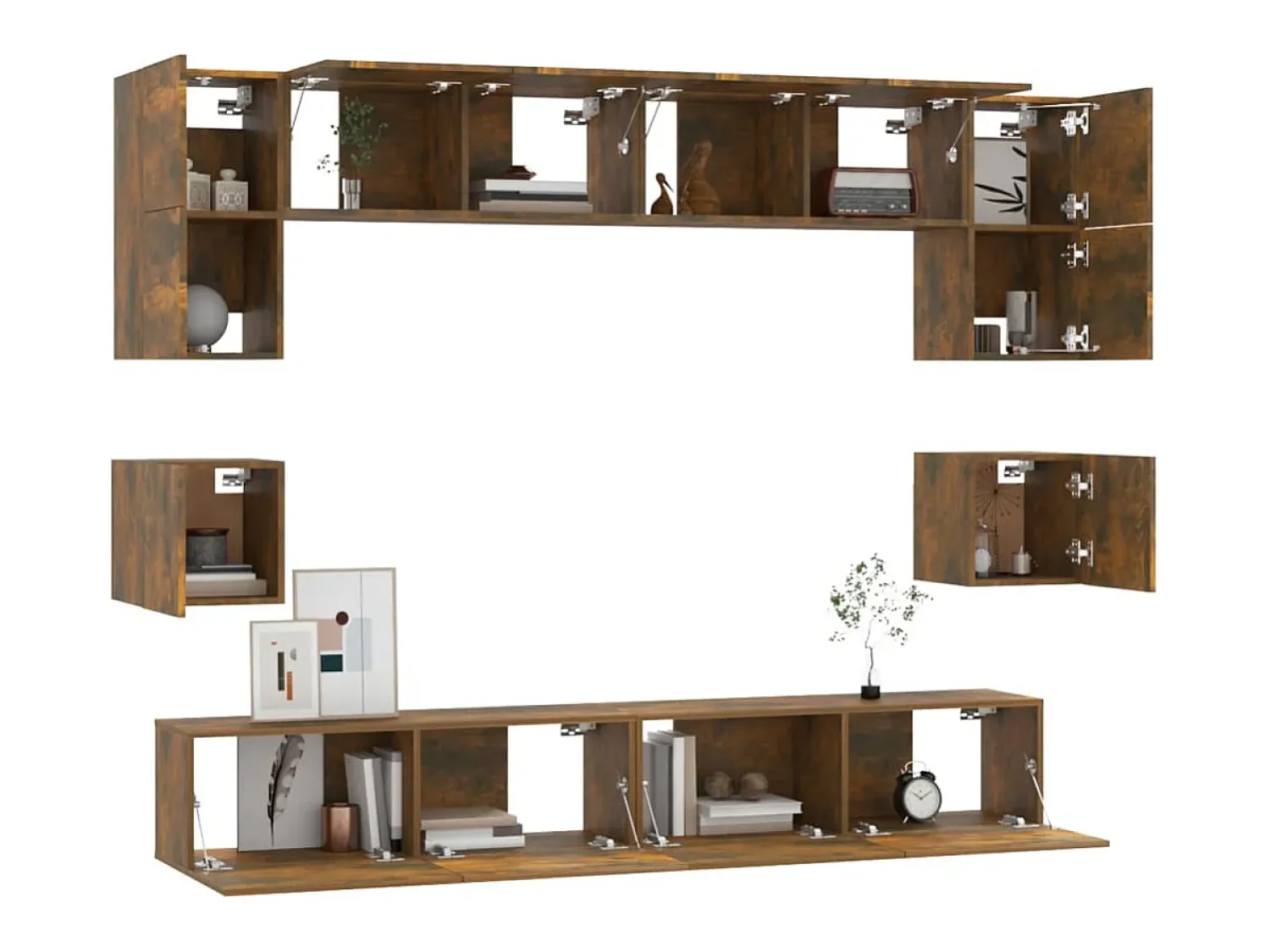 Móvel De Tv| Conjunto móveis de TV 8 pcs madeira processada carvalho fumado PT823482 Castanho