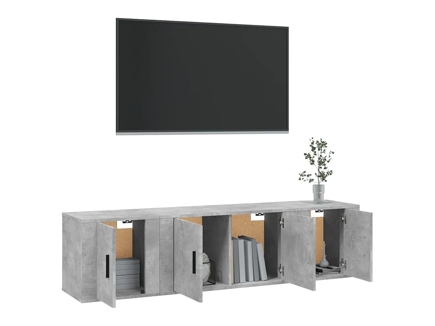 Móvel De Tv| Conjunto móveis de TV 3 pcs madeira processada cimento PT789002 Cinzento
