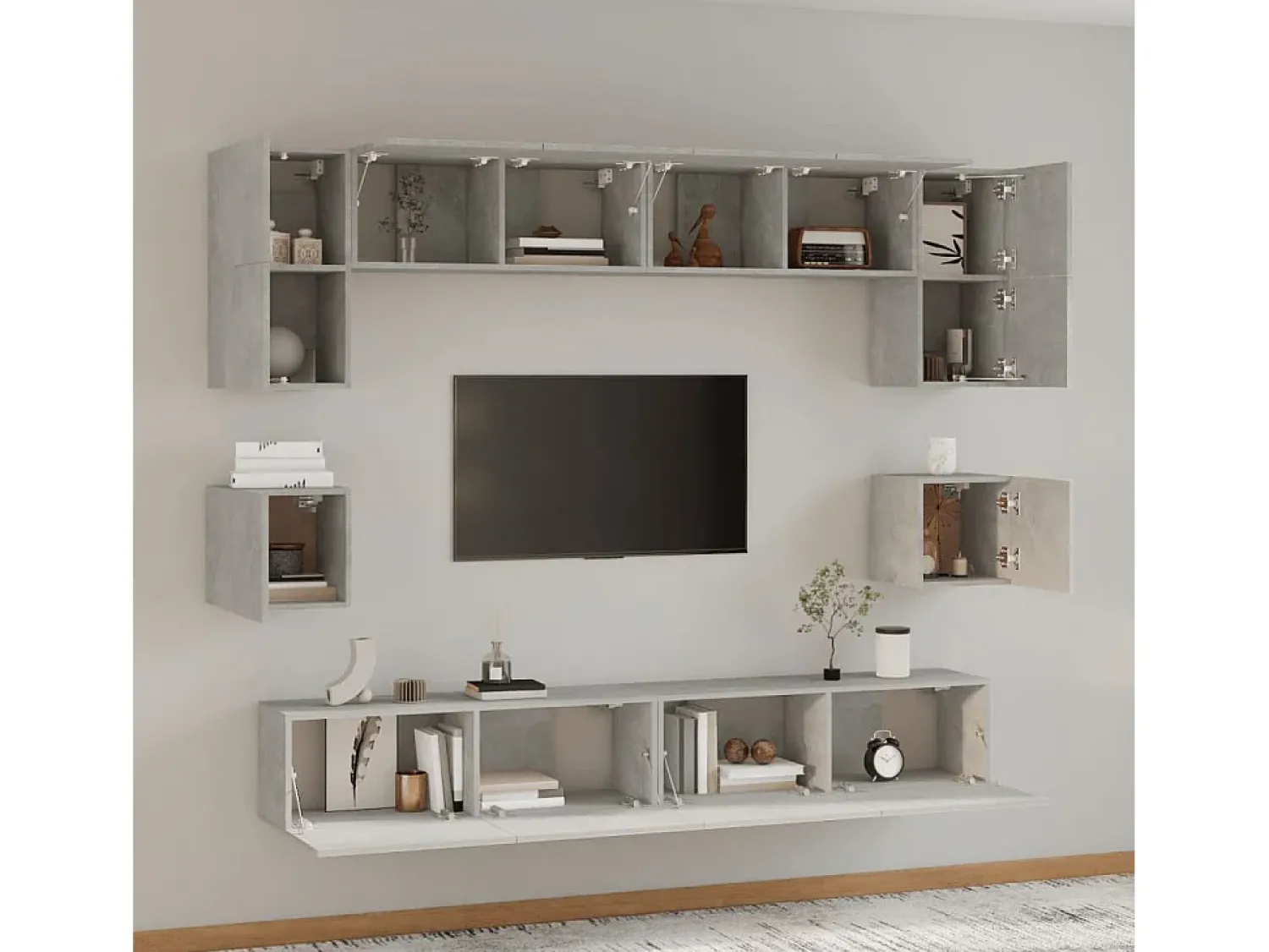 Móvel De Tv* Conjunto móveis de TV 8 pcs madeira processada cimento PT884232 Cinzento
