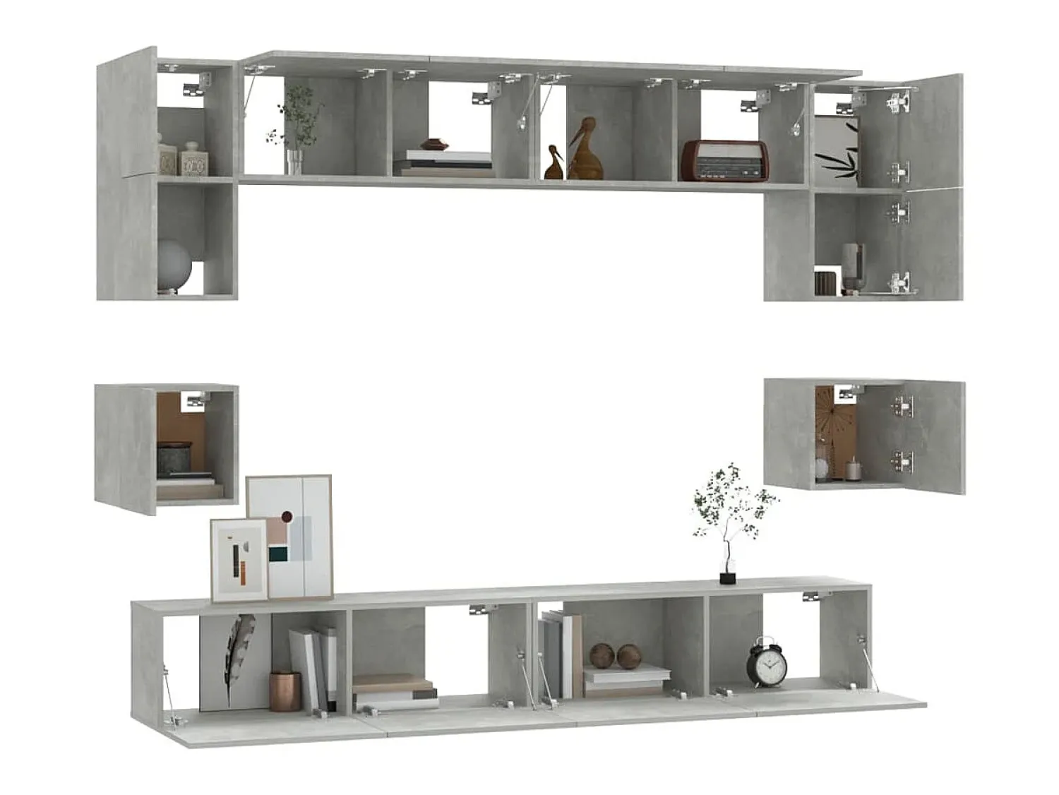 Móvel De Tv* Conjunto móveis de TV 8 pcs madeira processada cimento PT884232 Cinzento