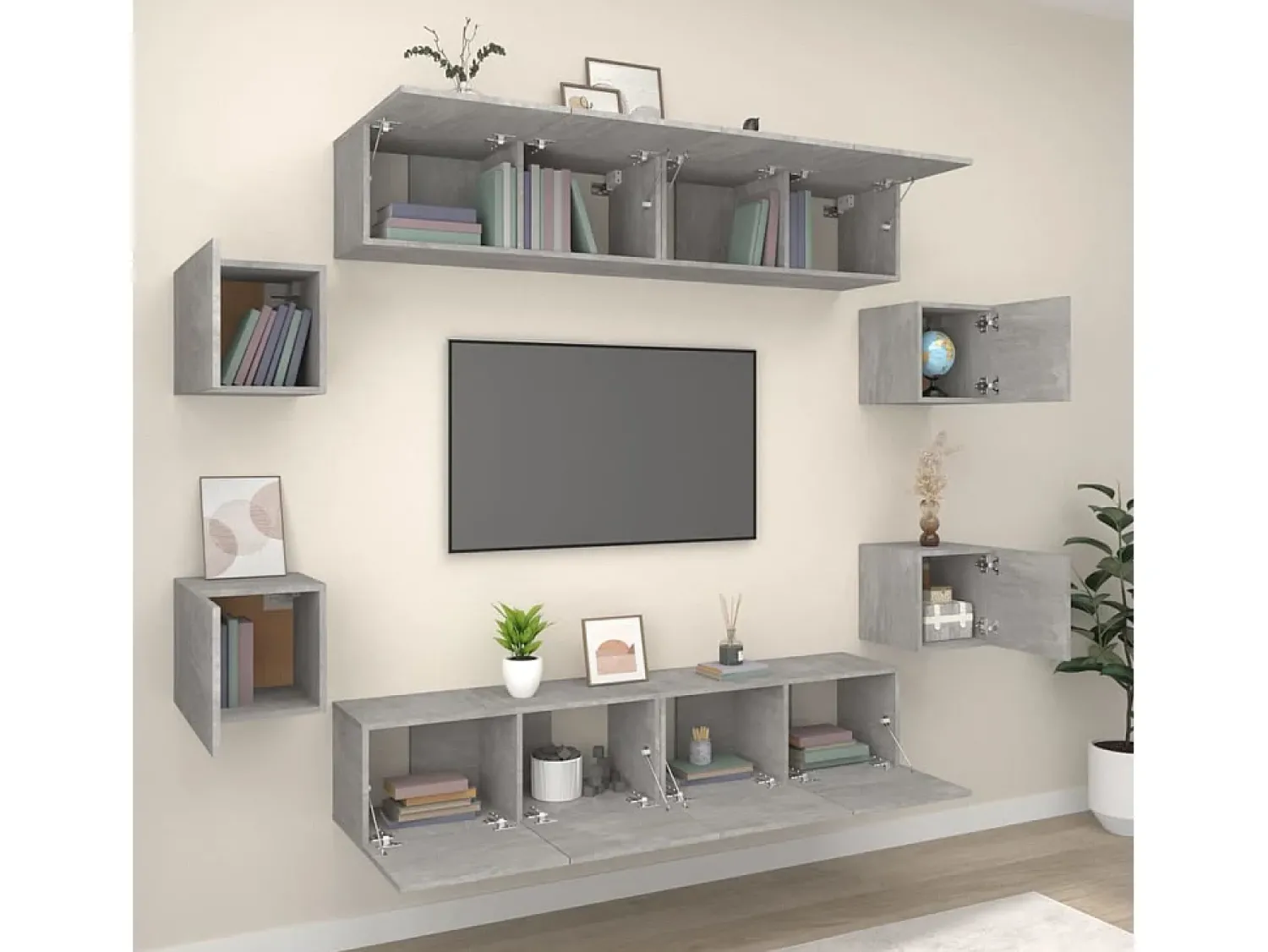 Móvel De Tv| Conjunto móveis de TV 8 pcs madeira processada cimento PT593014 Cinzento